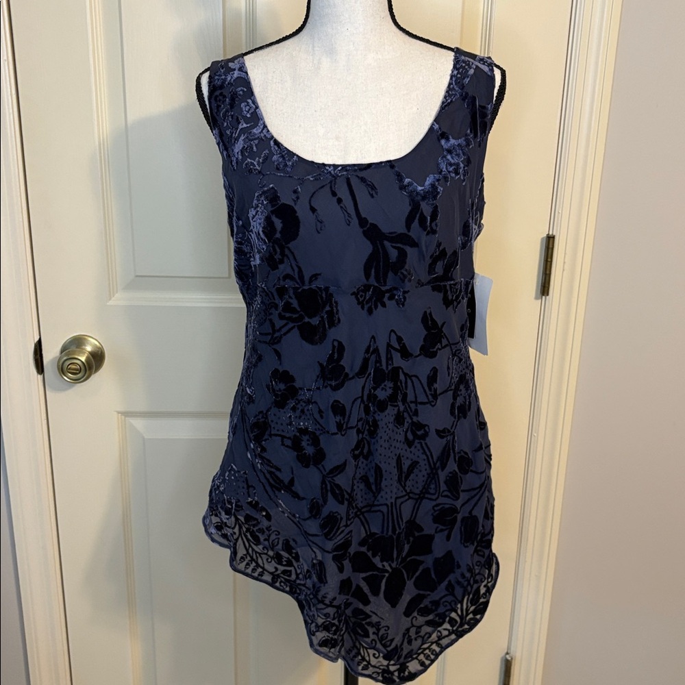 NEW Y2K ECI Velvet Burnout Asymmetrical Top Silk Blend Art Nouveau size 14